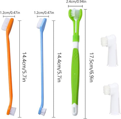 5PCS Dog Toothbrush Kit Cat Toothbrush Finger Toothbrushes Triple Head Dog Toothbrushes for Dogs, Cleaning Pet Brushes for Puppy Dogs Cat Dental Care