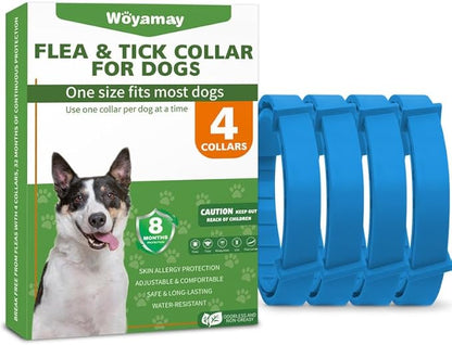 4 Pack Flea Collar for Dogs, Natural Flea and Tick Collar for Dogs, 8-Month Flea and Tick Prevention for Dogs, Dog Flea & Tick Control, Water Resistant Dog Flea Collar for Dogs Puppies, Blue