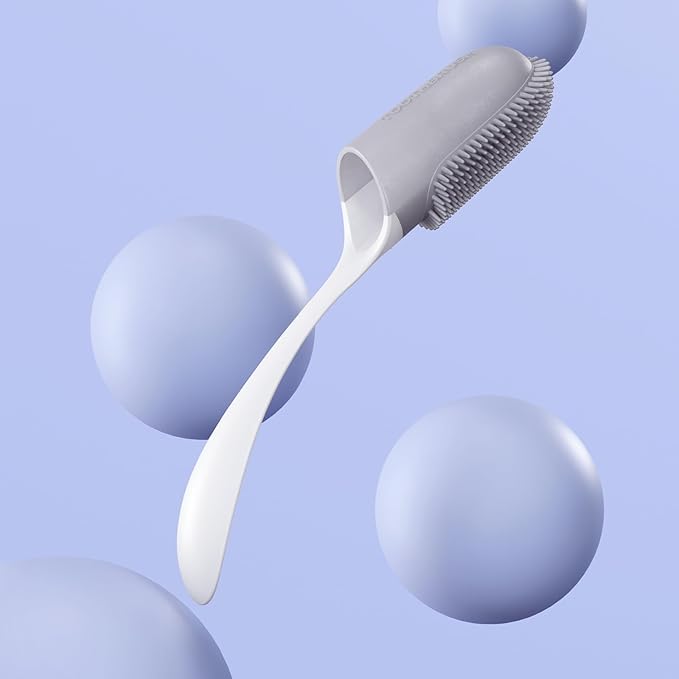 Silicone Pet Toothbrush - Soft Handled Brush with Gentle Bristles, Ideal for Cats & Dogs Dental Care, Easy Teeth Cleaning (White with Gray)