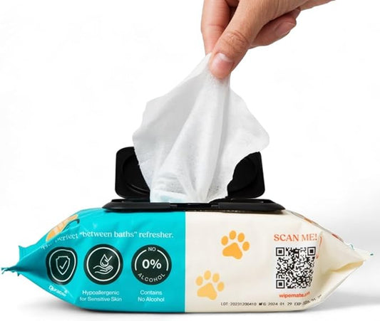 2-Pack Dog & Cat Pet Wipes, Cleans Pet Paws, Ears, Fur, Butt, & Anal Gland, No-Rinse Solution, Gentle, Deodorizing, Hypoallergenic - Unscented 100 ct