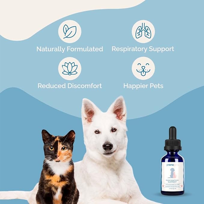Respiratory Support Supplement for Dogs & Cats | Naturally Promotes Optimal Respiratory Function in Pets | Safely aids with Symptoms of Seasonal Allergies | by Prana Pets