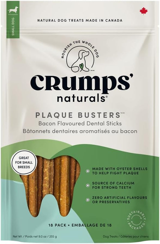 Crumps' Naturals Pbb- Bacon Dental Dog Treats (18 Pack), 4.5"