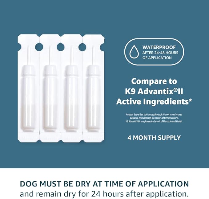 Amazon Basics Flea, Tick & Mosquito Topical for X-Large Dog (over 55 pounds), 4 Count