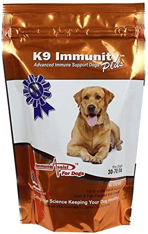 K9 Immunity Plus - Potent Booster for Dogs 30-70 lbs - Certified Organic – Mushroom Enhanced Supplement - Veterinarian Recommended Dog Health Supplement (60 Chews)