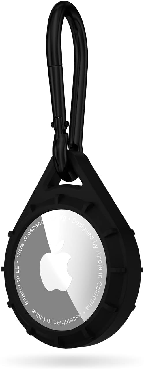 Pelican Protector AirTag Holder - AirTag Keychain w/ Stainless Steel Carabiner Clip [Impact Resistant] [Travel Essentials] - Protective Apple AirTag Case for Dog Collar, Backpack, Keys, Luggage -Black
