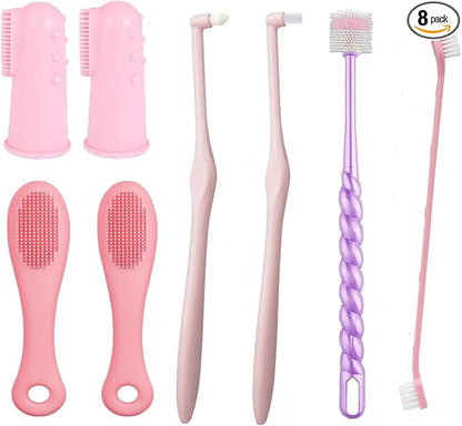 8PCS Cat & Dog Toothbrush Kit, 360 Degree Silicone Pet Toothbrush，Silicone Dog Finger Toothbrush，Double Head Toothbrush，Soft Cat Toothbrush Easily Clean Teeth Dirt
