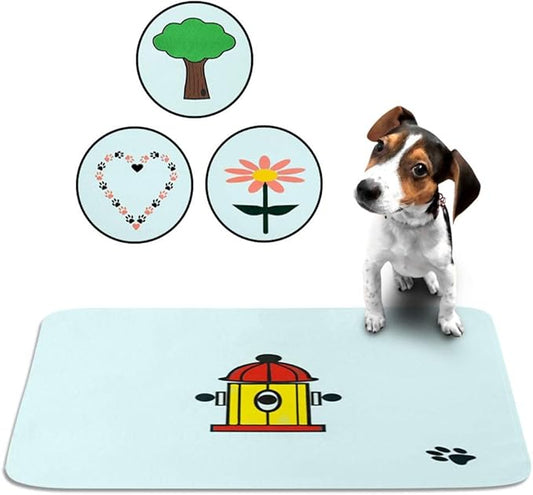 Cute Washable Puppy Pee Pads | 4 Pack Fire Hydrant, Tree, Flower and Heart Designs | Large Super Absorbent Potty Mats | Dog Housebreaking, Pet Crate Training | Multi-Purpose Reusable Eco-Friendly