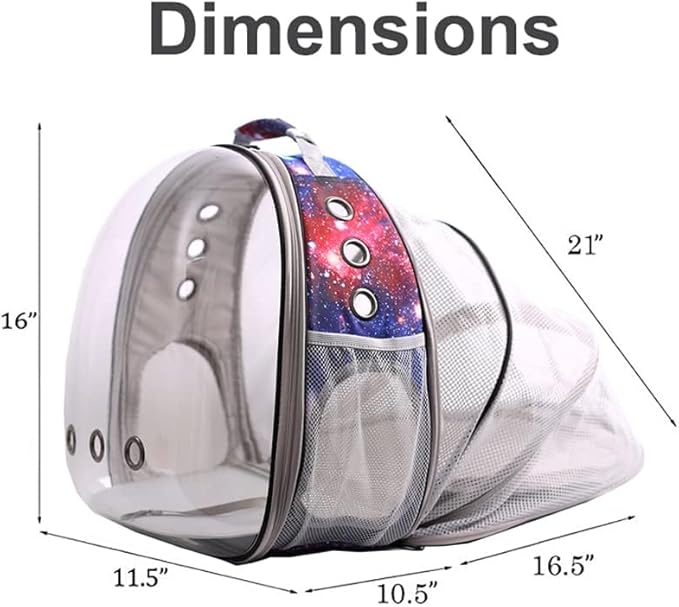 Galaxy Blue Cat Bubble Backpack, Back Extension Space Capsule Astronaut Clear Window Fit up to 12 Pounds Cat, Vet Transport Carry Bookbag, Airline Approved