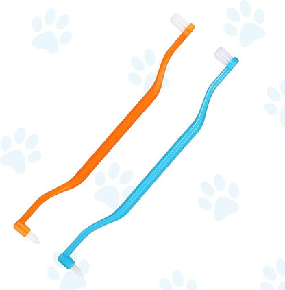 2pcs Dual Sided Cat & Dog Toothbrushes 6.3x0.63in Kitten Puppy Teeth Cleaning Brush Micro Head Pets Kitty Dental Care for Prevent Bad Breath & Plaque Tartar Formation (Blue,Orange)