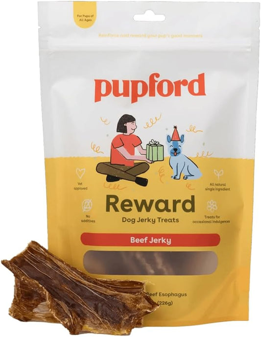 Pupford Beef Jerky Treats for Dogs for Large & Small Dogs of All Ages | Made in USA, 100% Real Meat & No Fillers | Dogs Love These Tasty Dog Snacks (Beef 8 oz)