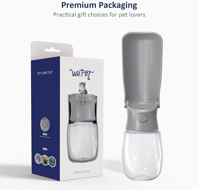 WePet Foldable Portable Dog Water Bottle Puppy Water Dispenser with Drinking Feeder, 12 OZ, High-temperature Resistant Leak Proof for Pets Outdoor Walking, Hiking, Travel, Food Grade Plastic BPA Free