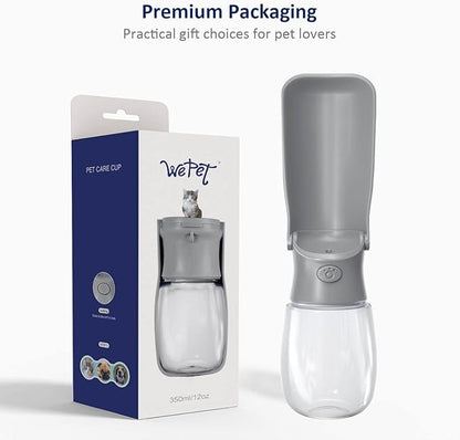 WePet Foldable Portable Dog Water Bottle Puppy Water Dispenser with Drinking Feeder, 12 OZ, High-temperature Resistant Leak Proof for Pets Outdoor Walking, Hiking, Travel, Food Grade Plastic BPA Free