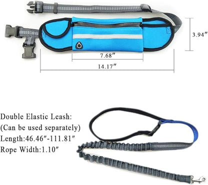 Hands Free Dog Leash with Zipper Pouch, Padded Handles and Durable Bungee for Walking, Jogging and Running Your Dog (Large, 25-120 lbs) - Blue