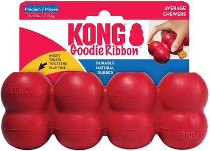 KONG Goodie Ribbon - Stuffable Natural Rubber Dog Toy - with Four Fillable Goodie Grippers for Enrichment Play - Bone-Shaped Chew Toy - for Medium Dogs