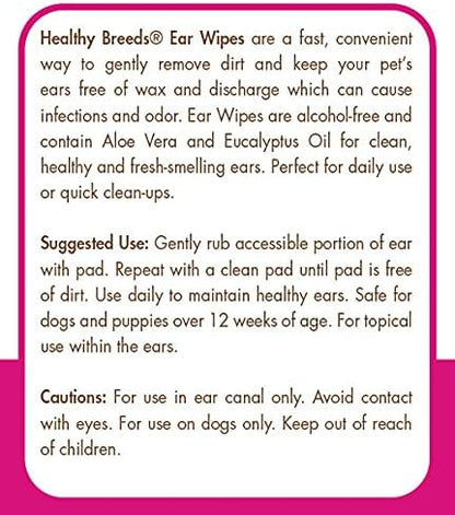 Healthy Breeds English Toy Spaniel Ear Cleaning Wipes with Aloe & Eucalyptus for Dogs 100 Count