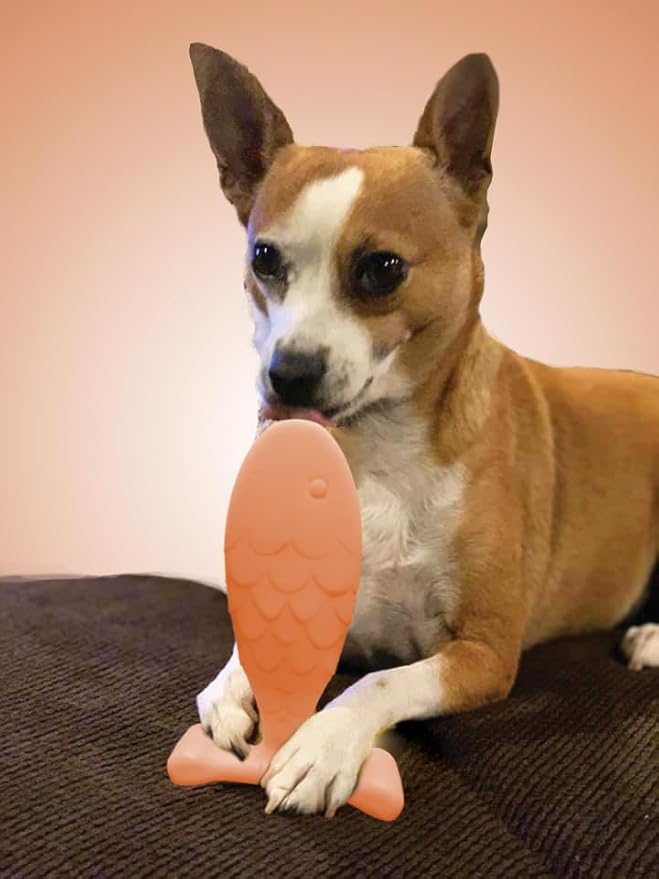 SPOT Bam-Bones Fish - Made with Strong Bamboo Fiber, Durable Long Lasting Dog Bone for Light to Moderate Chewers, Great Chew Toy for Adult Dogs & Teething Puppies Under 50lbs, 7in, Salmon Flavor