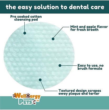 Dental Wipes for Dogs and Cats - No Brush Formula; Improve Oral Hygiene and Health; Freshen Breath; Fresh Mint Flavor. 100 Wipes.
