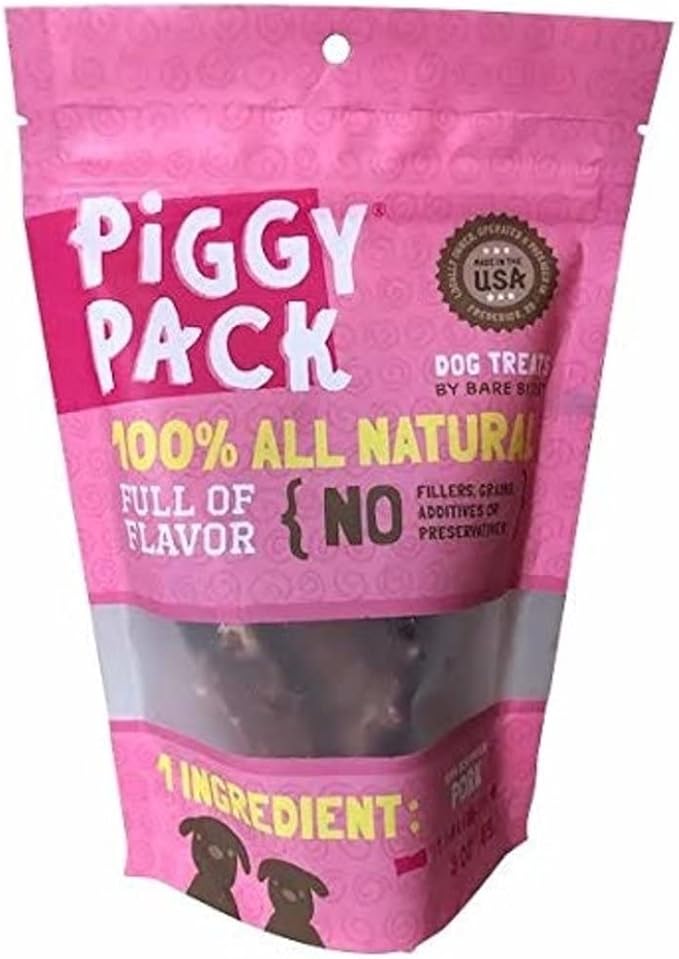 Piggy Pack Dog Pork Jerky Treats, All Natural, Made in USA (6 oz)