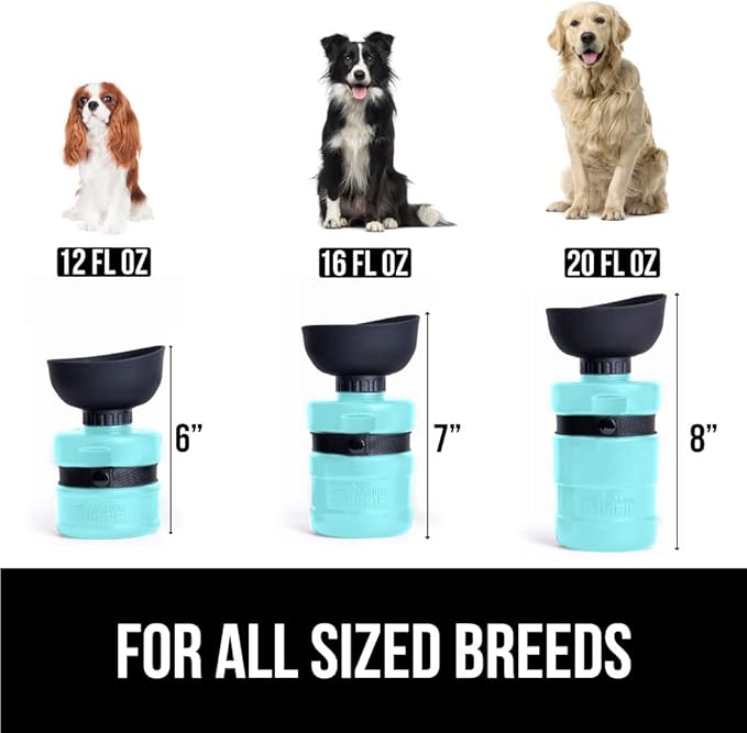 Gorilla Grip No Spill Portable Dog Water Bottle with Built in Bowl, Food Grade Silicone Leak Proof Pets Travel Drink Dispenser, Puppy Walk Training, Pet Hiking Essentials, Trip Accessories, Turquoise