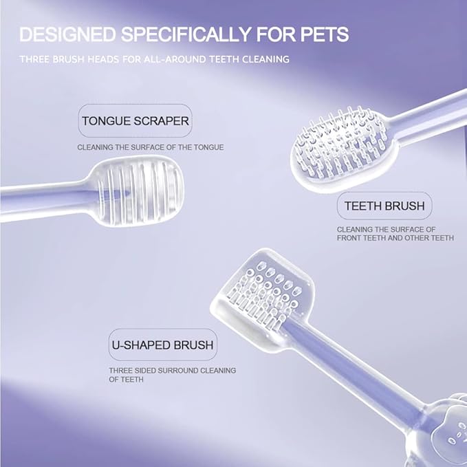 360 Degree Dog and Dat Toothbrush with Tongue Cleaner, Pet Silicone Toothbrush and Cat Toothbrush Kit, Comes with a Storage Cup, Suitable for Small and Medium-Sized Dogs, Cats, Ferrets, and Dutch Pigs