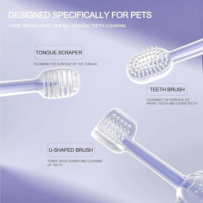 360 Degree Dog and Dat Toothbrush with Tongue Cleaner, Pet Silicone Toothbrush and Cat Toothbrush Kit, Comes with a Storage Cup, Suitable for Small and Medium-Sized Dogs, Cats, Ferrets, and Dutch Pigs