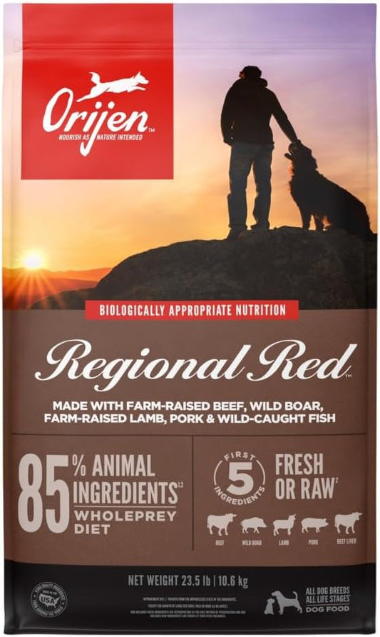 ORIJEN REGIONAL RED Dry Dog Food, Grain Free and Poultry Free Dog Food, Fresh or Raw Ingredients, 23.5lb