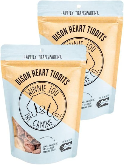 Winnie Lou Organic Jerky Dog Treats Made in The USA – Human Grade Dog Treats – Dog Jerky Treats – All Natural Dog Treats – Healthy Dog Treats (Bison Heart Tidbits 2 Pack)