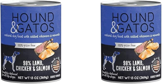 HOUND & GATOS Wet Dog Food, 98% Lamb, Chicken & Salmon, case of 12, 13 oz cans (Pack of 2)