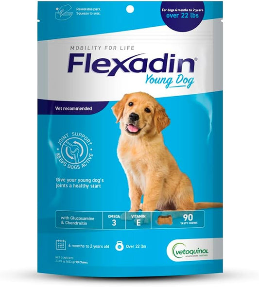 Vetoquinol Flexadin Hip and Joint Supplement with Glucosamine for Dogs, Joint Support Chew with Green-Lipped Mussel and MSM, 90-Count