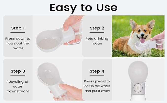 Portable Dog Water Bottle - Dishwasher Safe Material Pet Dispenser Outdoor Leek-Proof Dog Water Bottle with Perfect Sink Size - Quench Your Dog's Thirst On-The-Go(Gray)