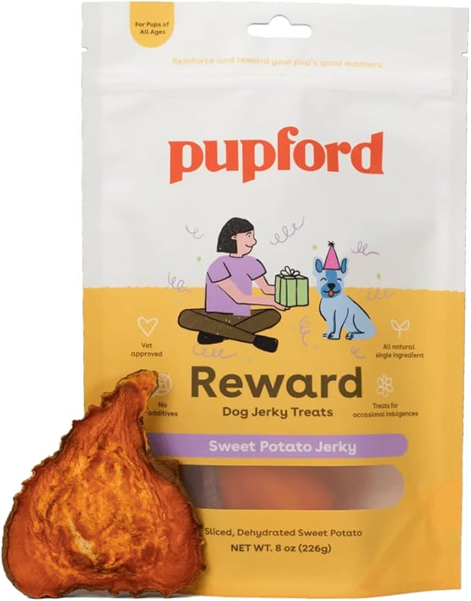 Pupford Sweet Potato Jerky Treats for Large & Small Dogs of All Ages | Made in USA, Single Ingredient & No Fillers | Dogs Love These Tasty Dog Snacks (Sweet Potato 8 oz)