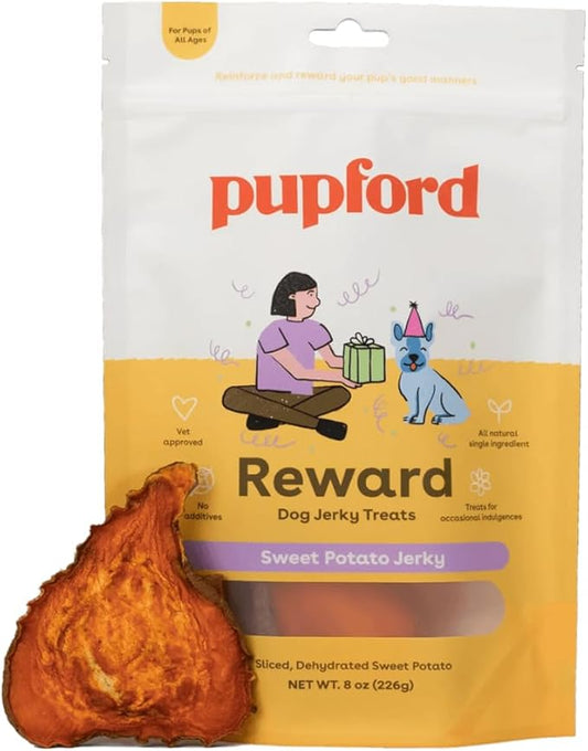Pupford Sweet Potato Jerky Treats for Large & Small Dogs of All Ages | Made in USA, Single Ingredient & No Fillers | Dogs Love These Tasty Dog Snacks (Sweet Potato 8 oz)