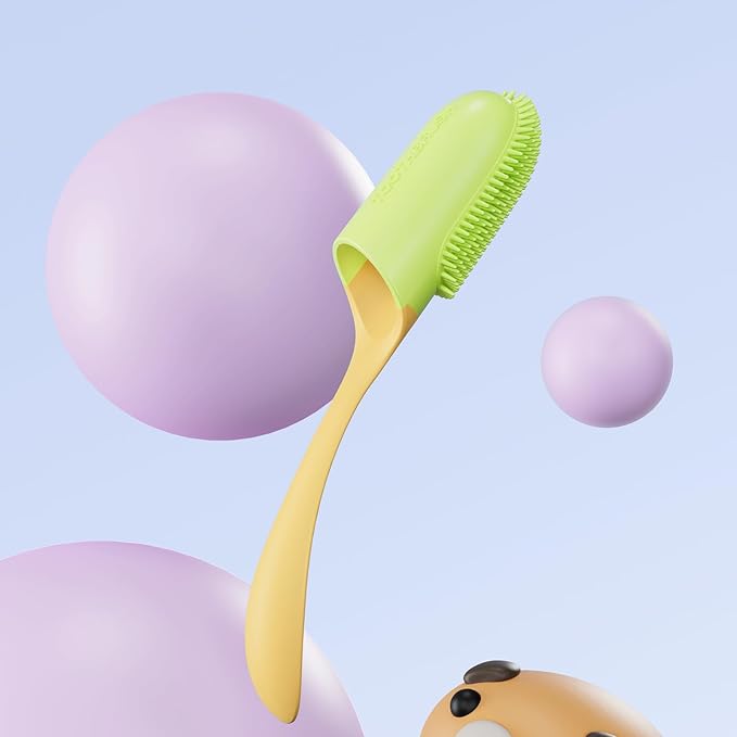 Silicone Pet Toothbrush - Soft Handled Brush with Gentle Bristles, Ideal for Cats & Dogs Dental Care, Easy Teeth Cleaning (Yellow with Green)