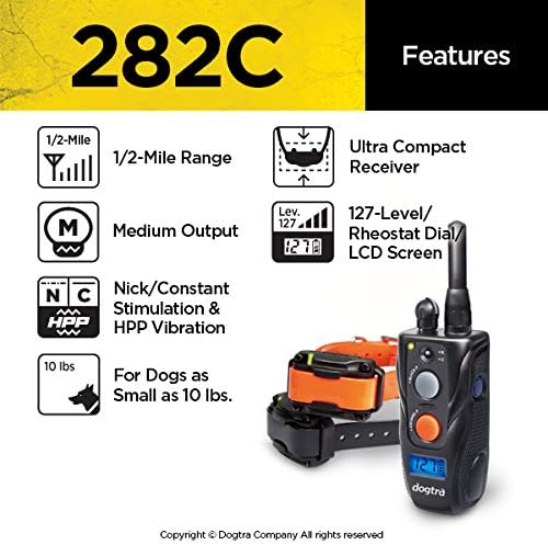 Dogtra 282C Remote Training E-Collar for 2 Dogs - 1/2 Mile Range - 127 Static Stimulation Levels, Vibration, Rechargeable, Waterproof, Electric Dog Collar for Obedience Training of Small, Medium Dogs