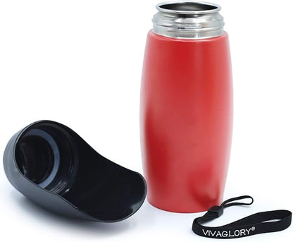 VIVAGLORY Dog Water Bottle, Pet Drinking Bottle, 25oz Portable & Leakproof Stainless Steel Dog Travel Water Bottle Bowl with Large Trough for Walking & Hiking, Red