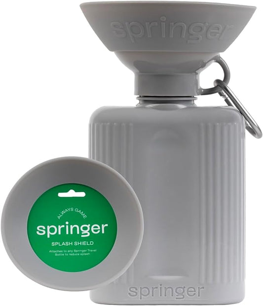 Springer Splash Shield for Mini, Classic, Growler Dog Travel Bottles - Mess Proofer & Bowl Expander for Large Breeds - BPA-Free Silicone (Not Compatible with Flip Bottle) – Grey