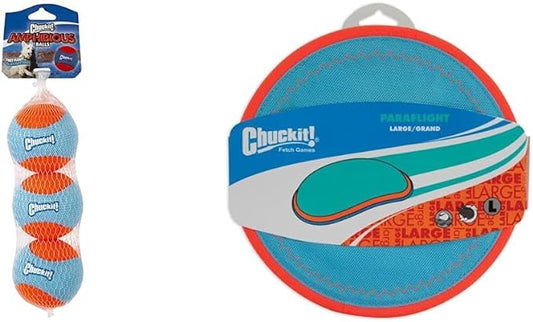 Chuckit! Amphibious Fetch Balls (Set of 3) Paraflight Flying Disc Dog Toy, Large (9.75")