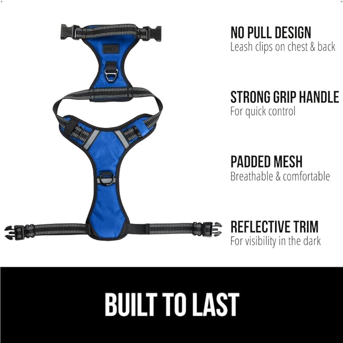 Gorilla Grip No Pull Comfortable Durable Dog Harness with Handle, Pet Leash Clips on Chest or Back for Walking, Padded Mesh Pets Vest, Adjustable Reflective Straps, Puppy Training, Blue