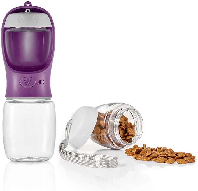 WePet Portable Dog Water Bottle with Food Container, 12 OZ + 6 OZ, Leak Proof Puppy Water Dispenser with Drinking Feeder for Pets Outdoor Walking, Hiking, Travel, Food Grade Plastic