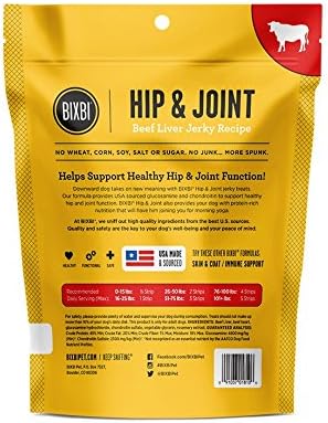 BIXBI Hip & Joint Support Beef Liver Jerky Dog Treats, 5 oz - USA Made Grain Free Dog Treats - Glucosamine, Chondroitin for Dogs - High in Protein, Antioxidant Rich, Whole Food Nutrition, No Fillers