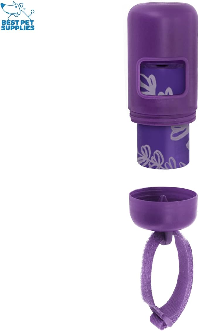 Best Pet Supplies Dog Poop Bag Holder Leash Attachment with 30 Bags, Reusable Dispenser for Travel, Walking, Park, and Outdoor Use, Durable with Clip-On - Purple, Pack of 2