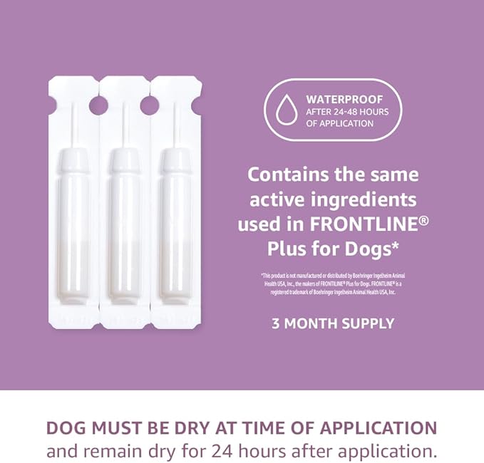 Amazon Basics Flea and Tick Topical Treatment for Large Dogs (45-88 pounds), Unscented, 3 Count (Previously Solimo)