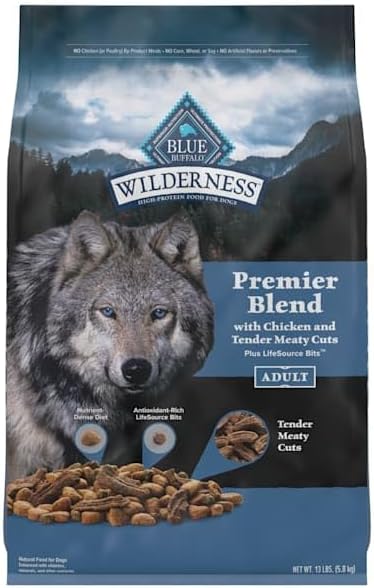 Blue Buffalo Blue Wilderness Premier Blend with Meaty Cuts Adult Chicken Dry Dog Food, 13 lbs.