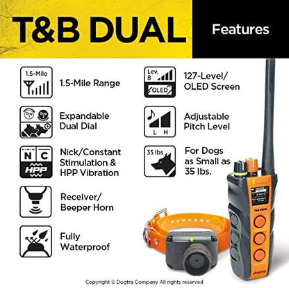 Dogtra T&B Dual Dial 1-Dog Remote Training and Beeper Collar - 1.5-Mile-Long Range, Sports Upland Hunting, Fully Waterproof, Rechargeable, Static, Locate - includes PetsTEK Trainer Clicker