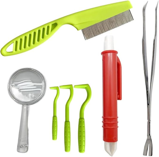 Home Tick Remover Tool Set Pet Dog Tick Remover Tool Set Tick Hook Flea Tick Tweezers Clip Remover Flea Comb Magnifying Glass for Dogs Cats (7)
