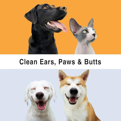 Urine Gone Pet Ears, Paws & Butt Cleaning & Moisturizing Wipes for Dogs & Cats - 70 Thick Grooming Wipes