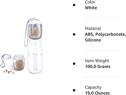 Dog Water Bottle,Portable Pet Water Bottle with Food Container,Outdoor Portable Water Dispenser for Cat,Puppy,Pets for Walking,Hiking,Travel,Puppy Essentials,Dog Stuff(19oz)