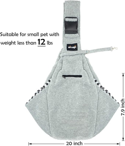 NATUYA Small Dog Carrier Sling Cat Sling,Adjustable Strap Hand Free Pet Puppy for Outdoor Traveling Subway (gray, Snap)