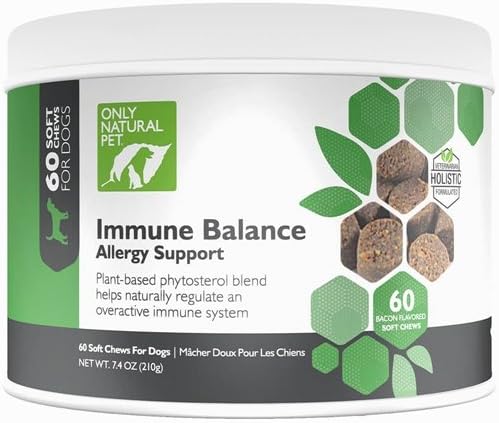 Only Natural Pet Immune Balance - Immunity Booster for Itchy Skin Licking & Scratching w/Phytosterols for Seasonal or Food Allergies Vitamin Supplement for Healthy Dogs & Cats - 60 Soft Chews