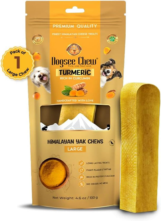 Dogsee Himalayan Yak Milk Dog Chews with Turmeric (Large - 1 Chew) | Help Alleviate Joint Pain | No Rawhide | Calming Dental Chews for Dogs